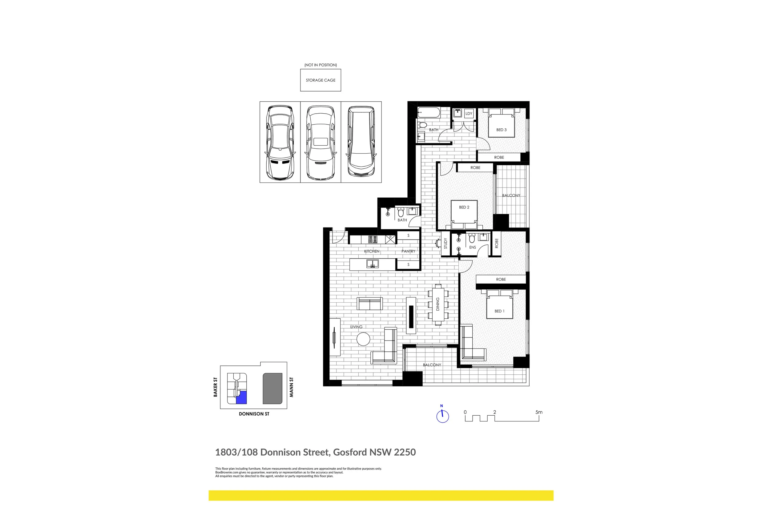 1803/108 Donnison Street|3房3卫3车 1803原始户型:三卧室、主卧套卫和另外两浴室、第二起居区、两个阳台及三车位。