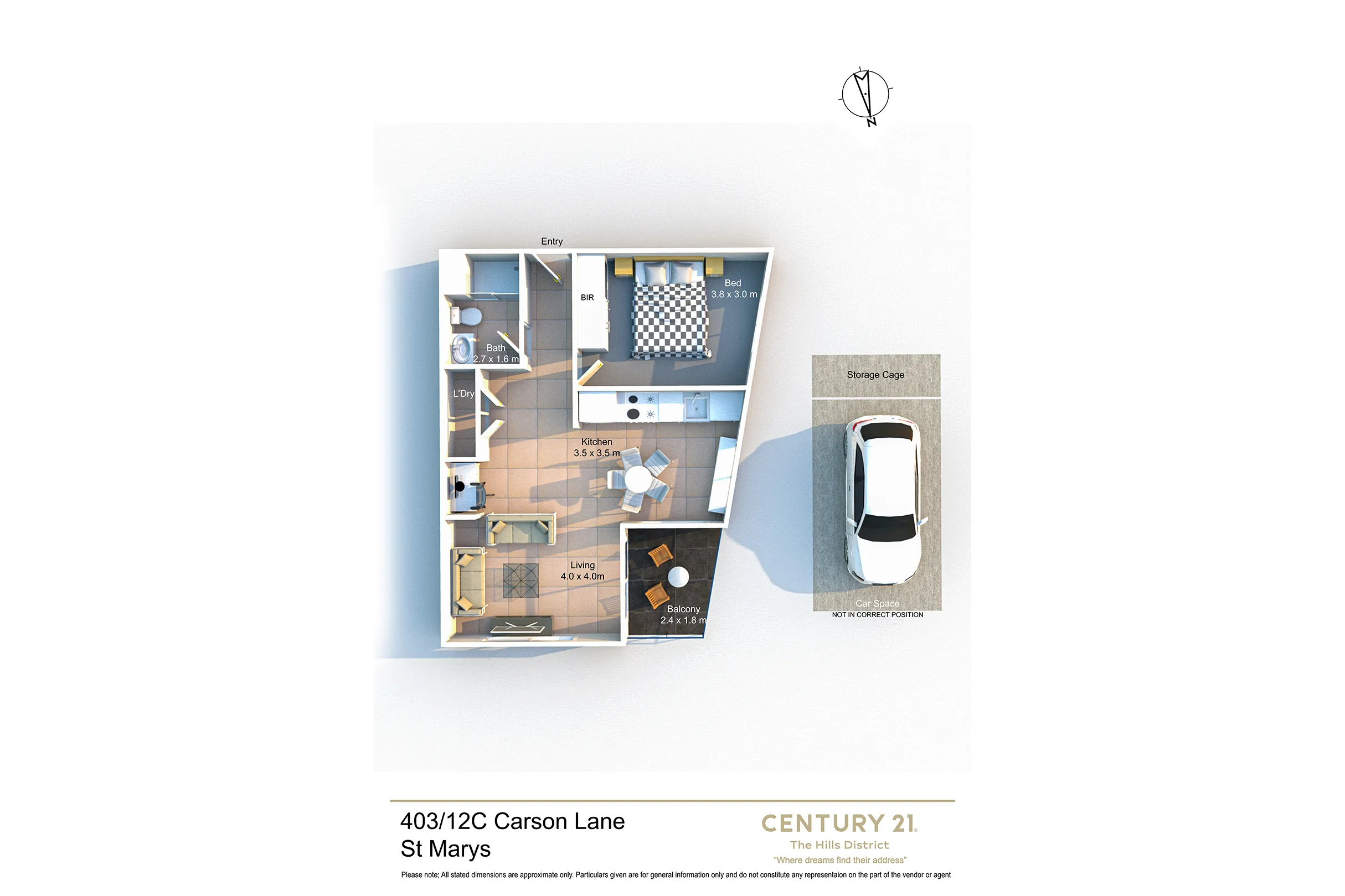 403/12C Carson Lane|三维布局图 公开挂牌原有三维布局示意,非AI重绘;同一403室。