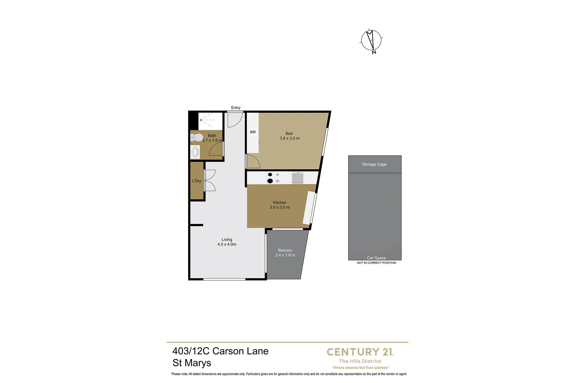 403/12C Carson Lane|1房1卫 403二维原始户型:入户厨房、卧室、客厅、阳台,另列车位储藏。