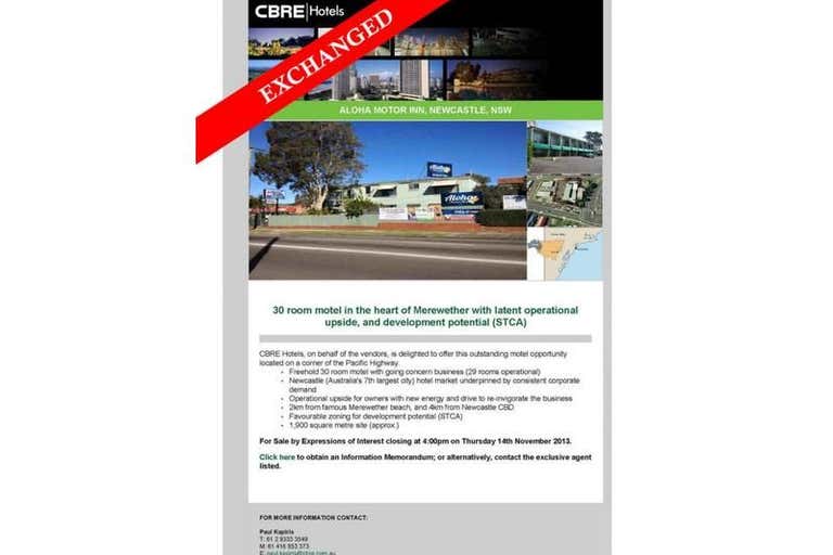 Sold Hotel Leisure Property At Aloha Motor Inn 231 Glebe Road