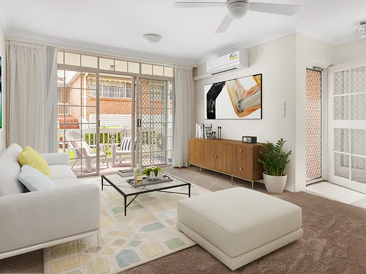 Ground floor unit with sunny front terrace and courtyard.