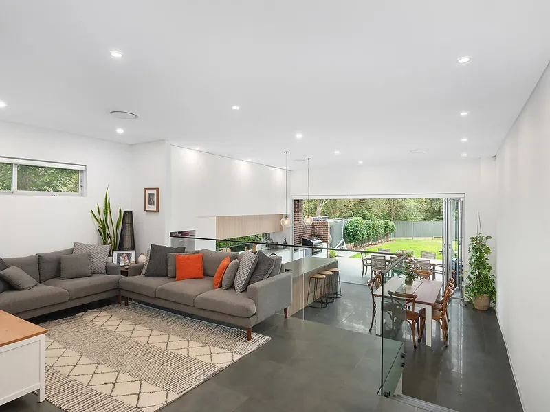 Chic modern living set against relaxing backdrop