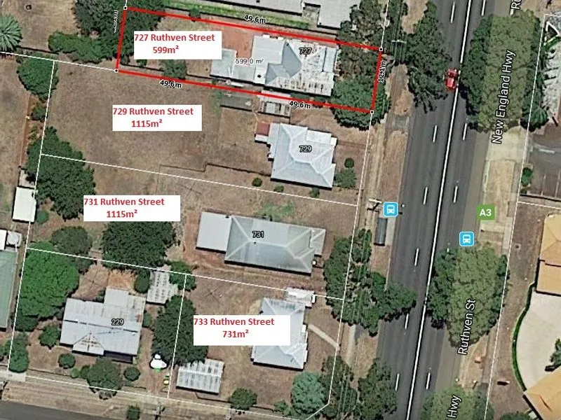 4 Properties totaling 3560m² with 68m frontage to Ruthven Street!