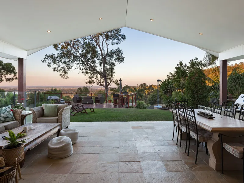 Hilltop Acreage Estate With Panoramic Views + Full-sized Tennis Court