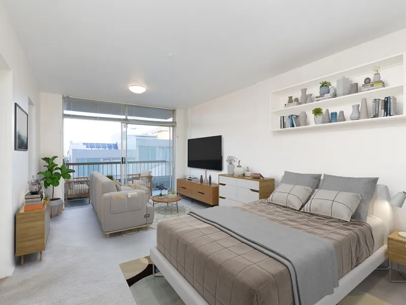 Studio with city skyline glimpse