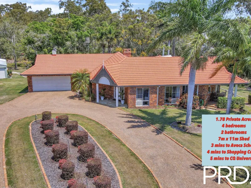 1.78 PRIVATE ACRES IN POPULAR MILLBANK + LARGE 4 BEDROOM HOME + 7m X 11m SHED.