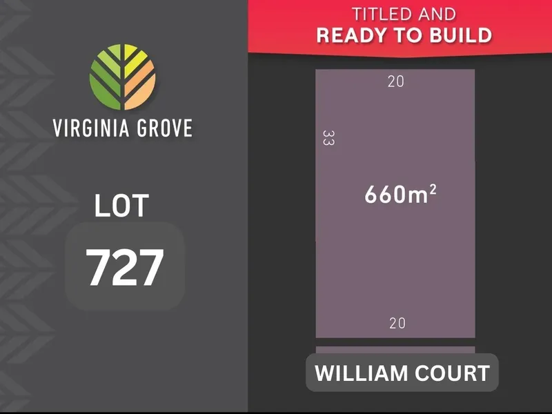 Lot 727 - Large allotment at Virginia Grove - Available Now-