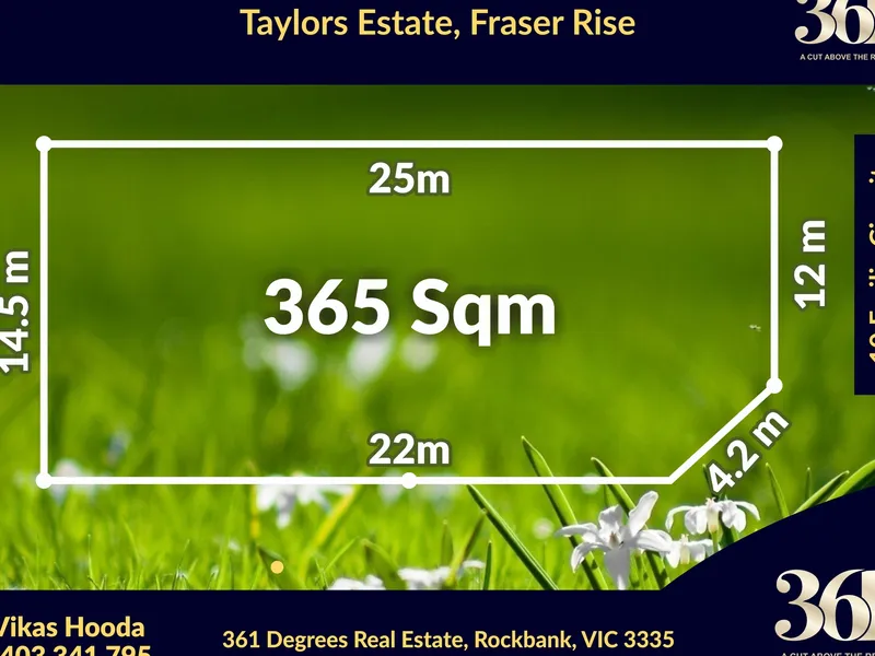 365 SQM PREMIUM TITLED LAND FOR SALE IN TAYLORS ESTATE IN FRASER RISE!!!