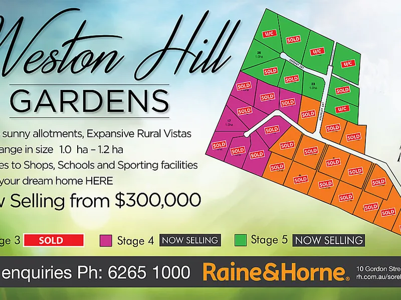 WESTON HILL GARDENS - EXCITING LAND RELEASE - STAGE 5