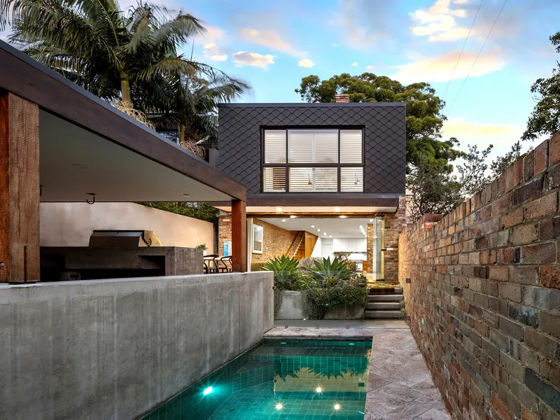 Architectural family living with pool, views and parking
