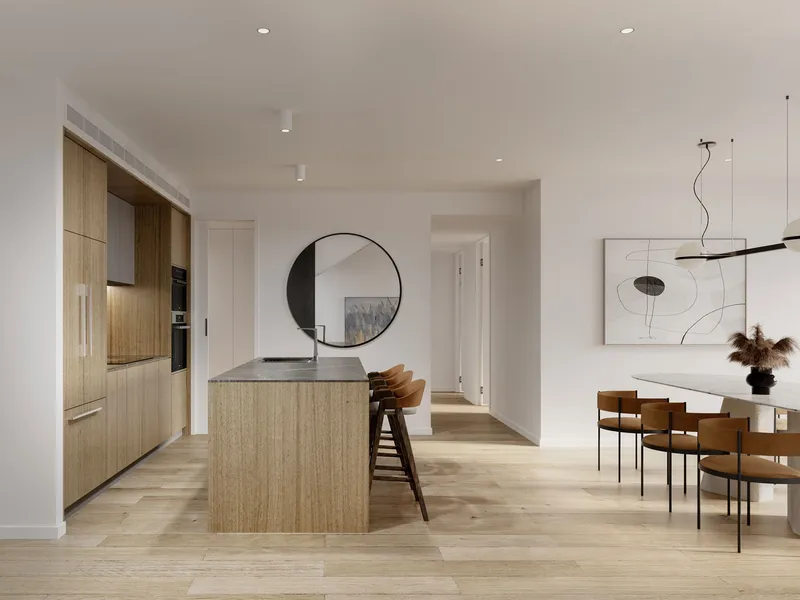 Spacious 2-Bed Riverside Residence w Designer Finishes, Premium Miele Kitchen & Laundry Appliances