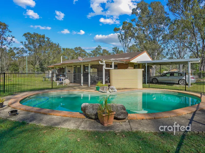 acreage life | Sturdy Brick Home on Flat, Usable Land in Prime Location + Shed + Pool (Land: 5 Acres)