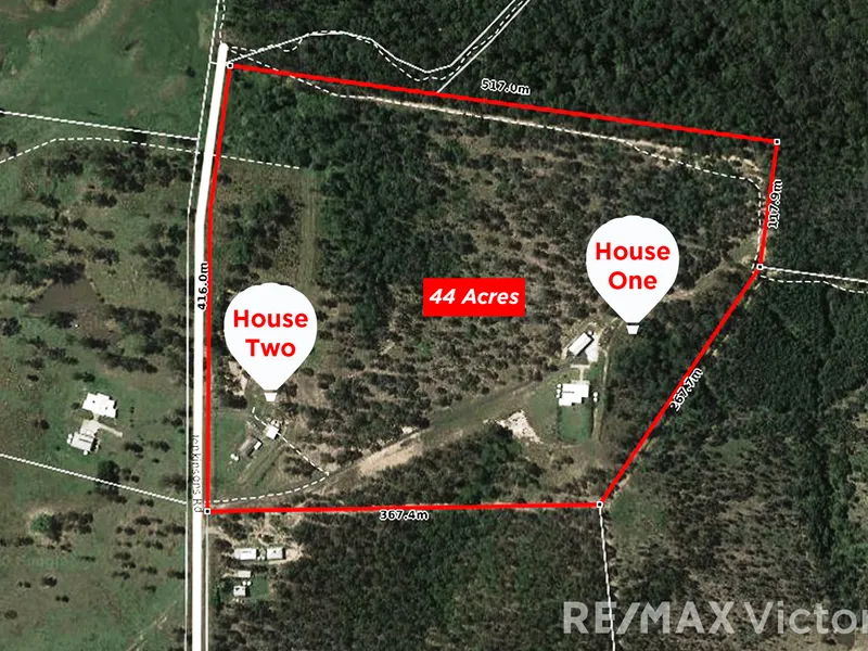 44 ACRES...2  HOUSES...2 DRIVEWAYS...Plenty of SHEDS
