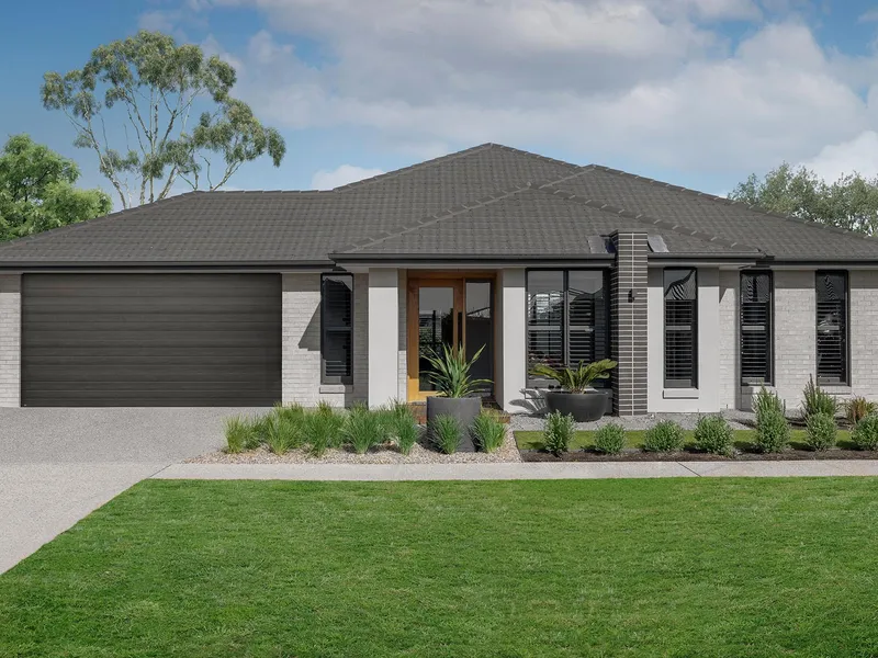 A single-level house design combining modern living with spacious comfort for families.