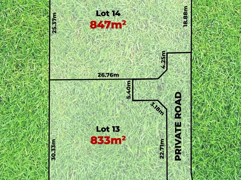Large Allotments - Allotment 13 - 833m2, Allotment 14 - 847m2