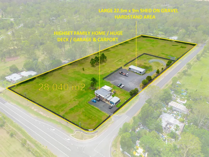 High exposure 28,040m2 level & cleared corner site | Renovated highset family home | Truck depot/ designation approval