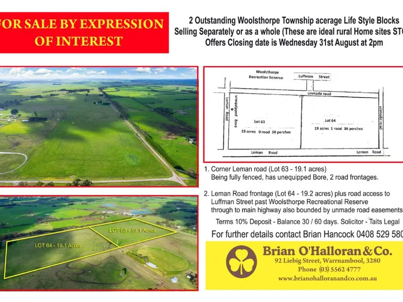 2 Outstanding Woolsthorpe Township acreage Lifestyle Blocks