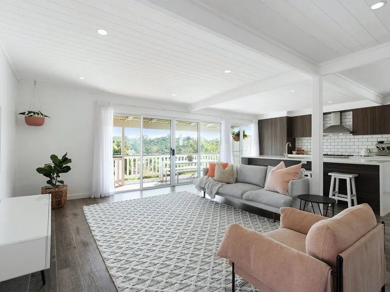 This stylish family home reveals contemporary interiors across a dual-level layout