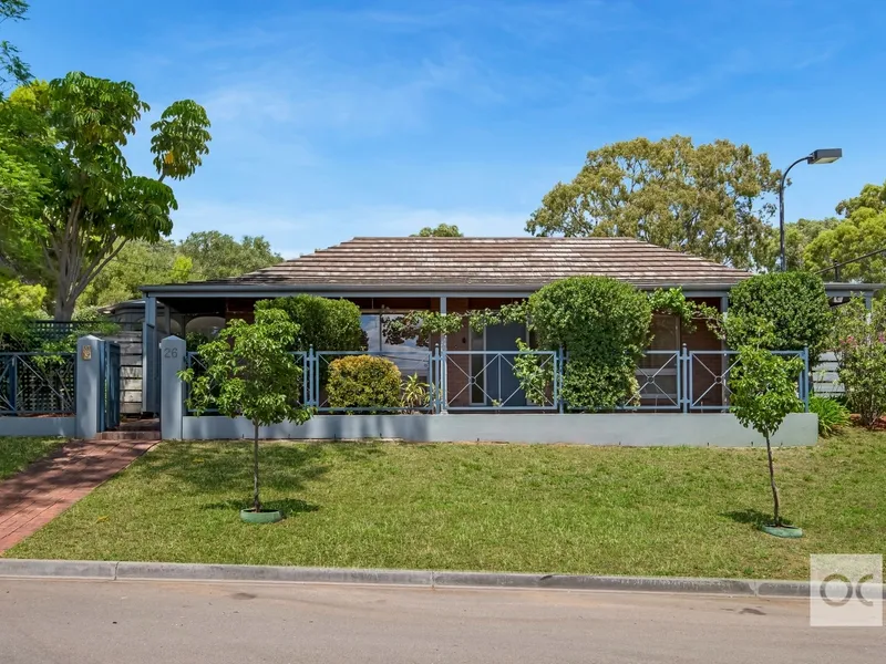 Retro-cool, architectural home with pool and commanding corner position