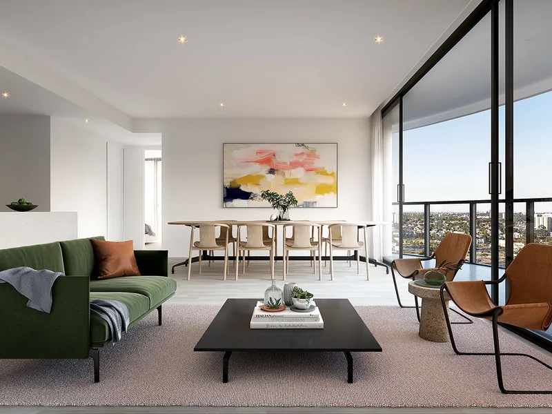 Modern Elegance: 2-Bed, 2-Bath Apartment with a Dedicated Carpark in Footscray's Vibrant Heart on Level 12.