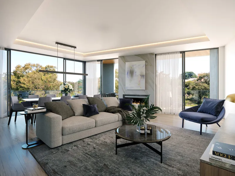 Private lobby with 3 car bays and fireplace, construction commencing March 2021