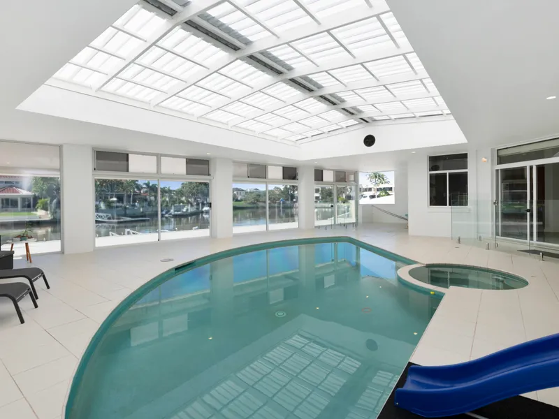Prime 1,000m2 Land - 23.7m Waterfront - Indoor Swimming Pool + Media Room
