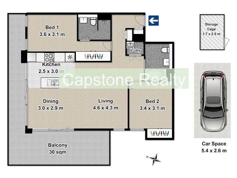 2bedroom 2bathroom apartment with 1carspace