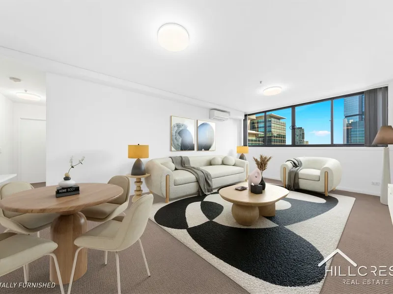 Modern two-bedroom apartment with a view of Parramatta's bustling CBD