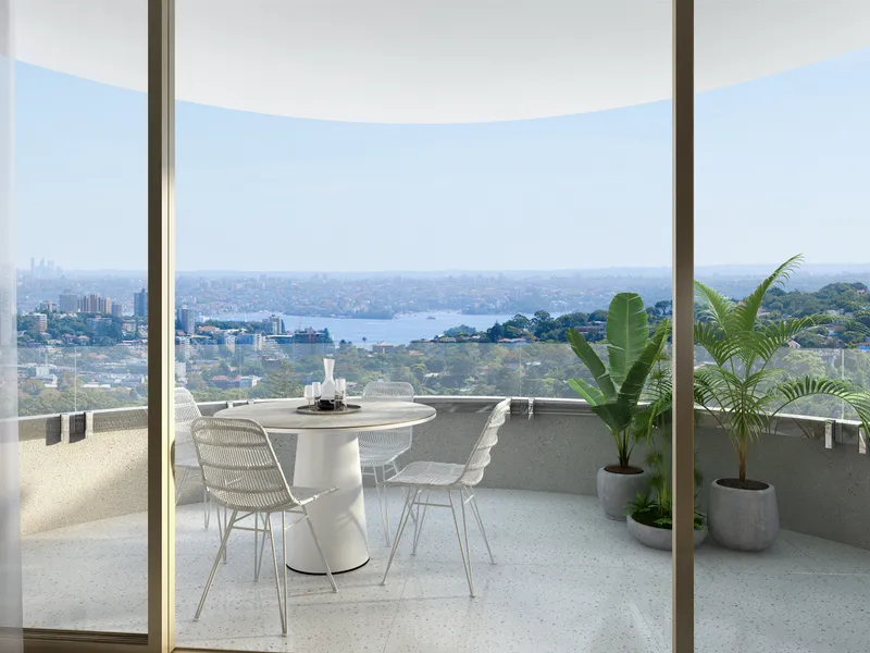 Penthouse Apartment with City Skyline and Water Glimpses over the Treetops
