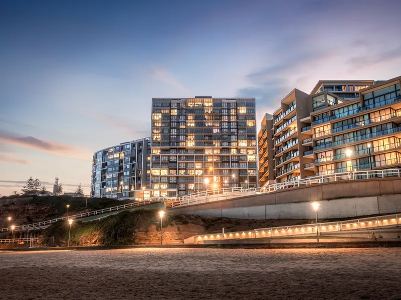 One bedroom apartment on level 10 of 'Arena Apartments', located across from Newcastle Beach