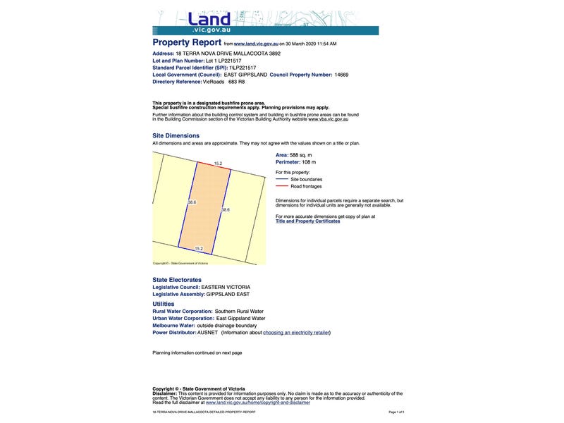 Property Dimensions By Address 18 Terra Nova Drive, Mallacoota, Vic 3892