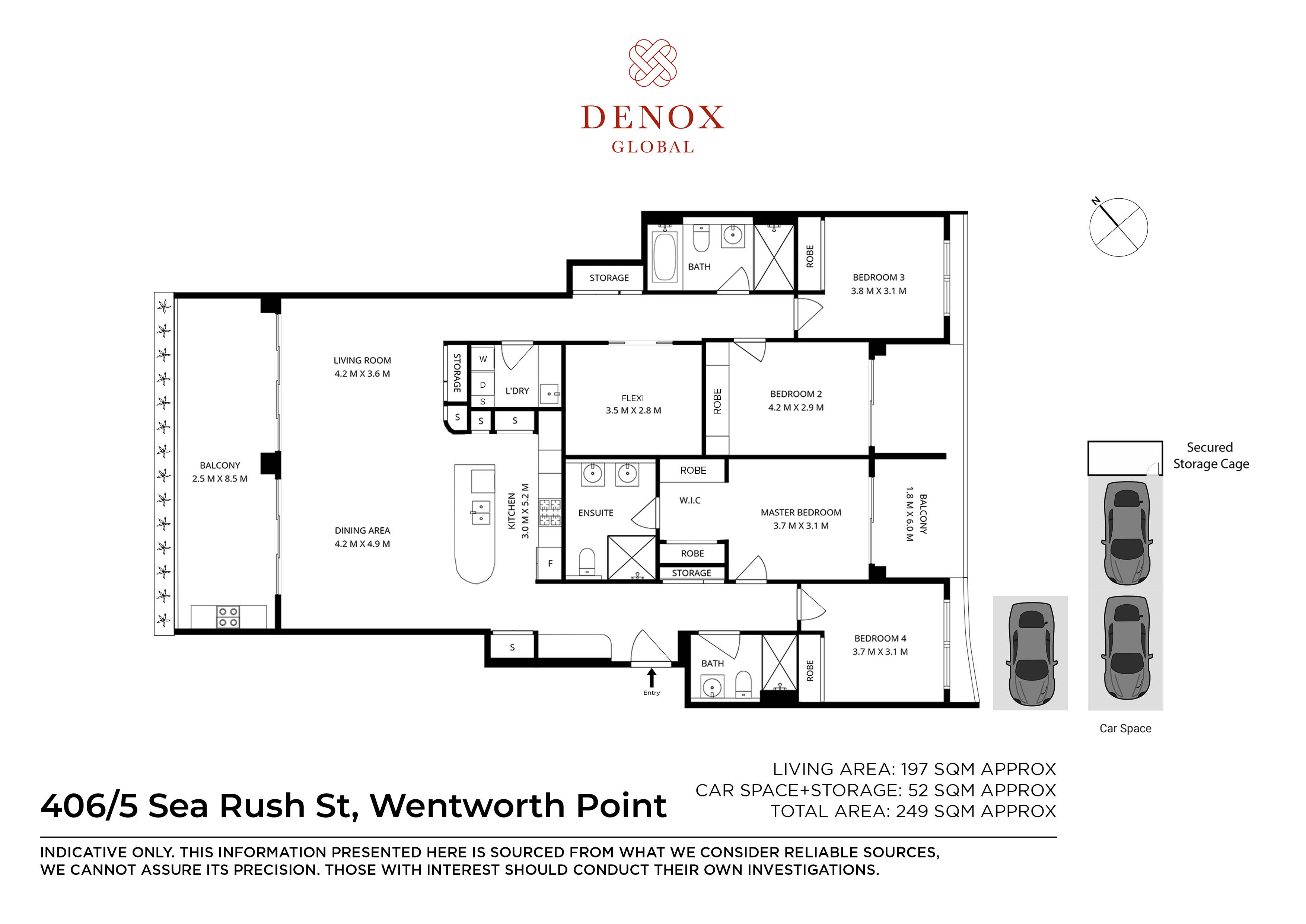 Glade 406/5 Sea Rush Street:四房+Flexi 四房三卫三车位,额外Flexi空间;住宅部分197㎡,车位及储物52㎡,总249㎡。