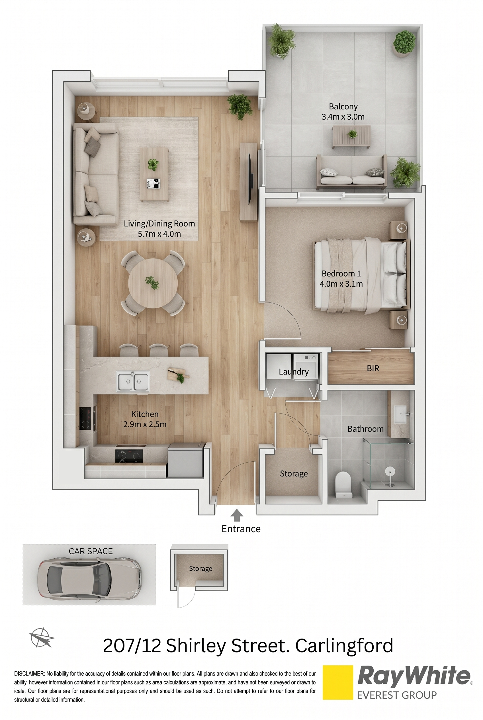 207/12 Shirley Street:一房 真实历史成交单位207号的一房一卫一车位布局,另配储物空间。